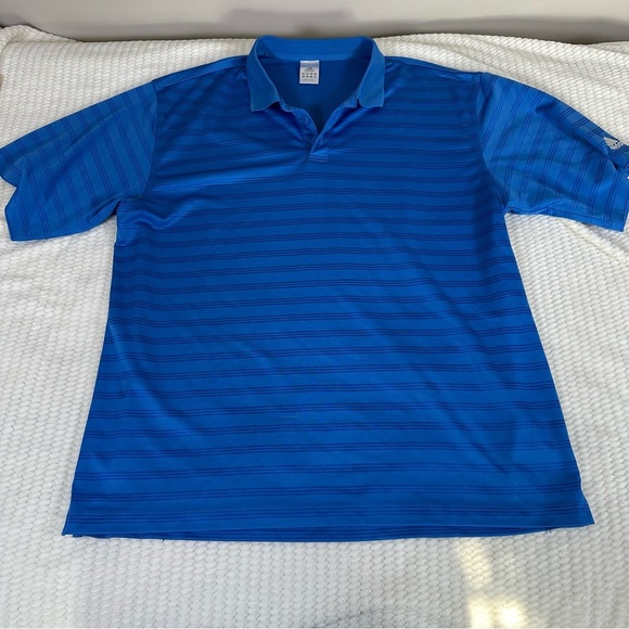 Adidas Mens Performance Polo Shirt Blue Stripe Polo XL Golf Spring Athletic - Picture 1 of 11